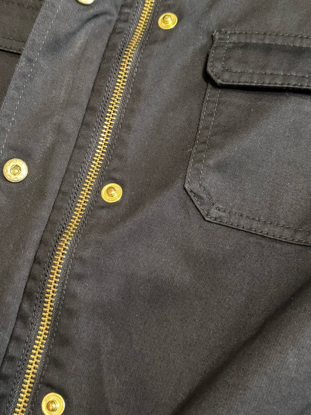 Talbots Black Denim Utility Jacket Gold Snap Button 100% Cotton NWOT Petite 8 - Picture 10 of 10